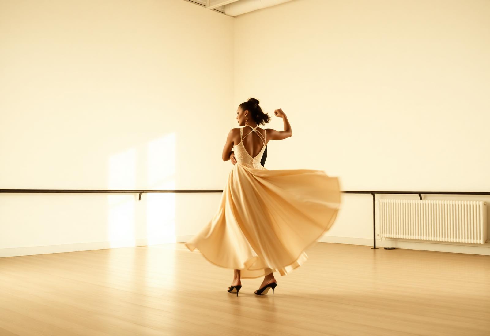 Danseuse en mouvement dans un studio lumineux